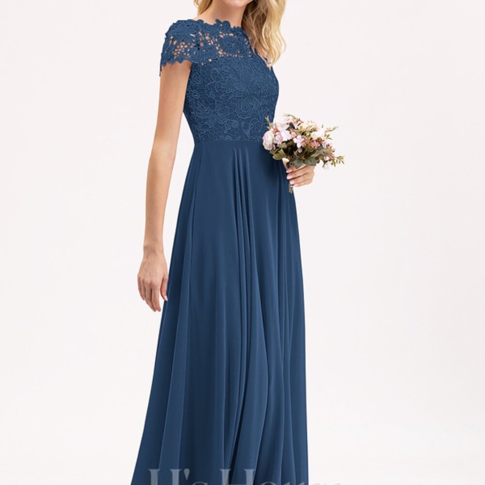 A-line Scoop Floor-Length Lace Chiffon Bridesmaid Dress